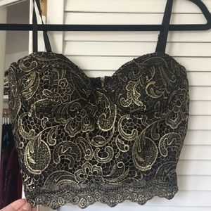 Black and gold lace Corseted Crop